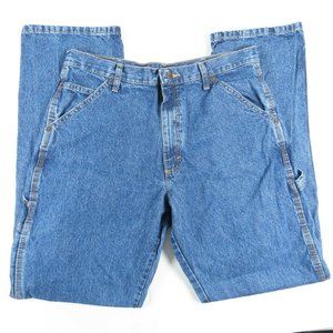 Wrangler Mens Jeans Size 34x34 Carpenter Mid Rise Medium Wash Blue Denim